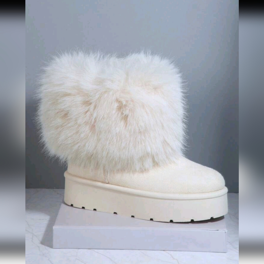 Women Winter Boots - Fashionable Mid-Calf Boots, Faux Fur Flat Snow Boots, Furry - Picture 7 of 8